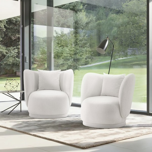 Manhattan Comfort Contemporary Siri Linen Accent Chair with Pillows in Cream, 2PK 2-AC057-CR - main