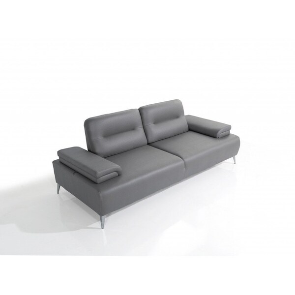 Homeroots 89" Light Gray Leather Convertible Sofa And Toss Pillows With Silver Legs 485604 - main