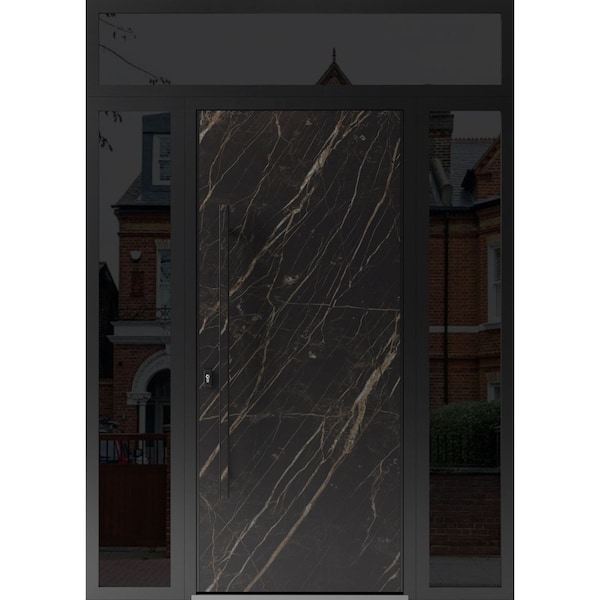Vdomdoors Steel Door Dekton 0118 Natural Noir 2 Side and Top Exterior Window Sidelite Entry Door Painted W14+ DEKTON0118EXD-NOR-W14+36+14xH80+16-RH-I - main