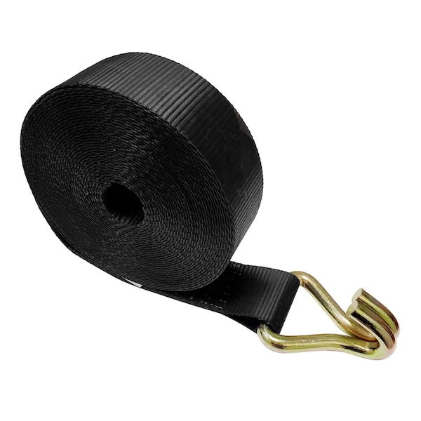 Tie 4 Safe 3'' x 30' Winch Straps w/ Wire J Hook WLL: 5,400 lbs. Black TWS30-30W20-BLK-C-1 - main