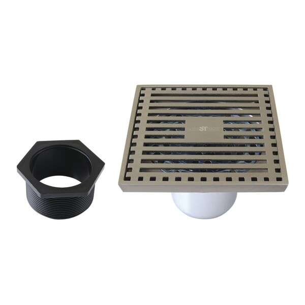Kingston Brass 4" Brass Square Grid Shower Drain with Hair Strainer, Brushed Nickel BSF4464BN - main