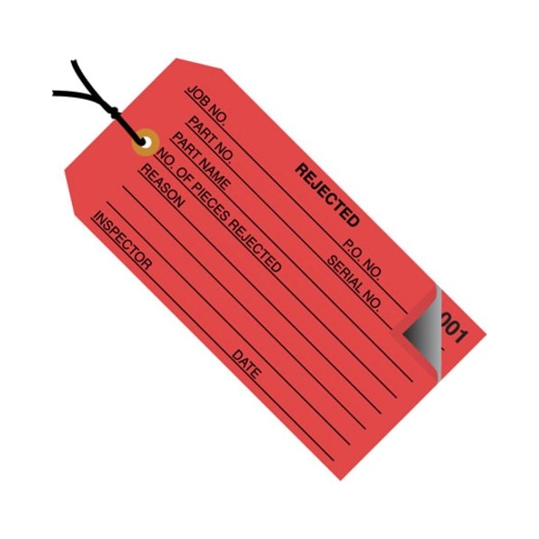 Box Packaging 2 Part Inspection Tag Rejected Pre Strung No 5 4-3/4L x 2-3/8W Red 500/Pk G21022 - main