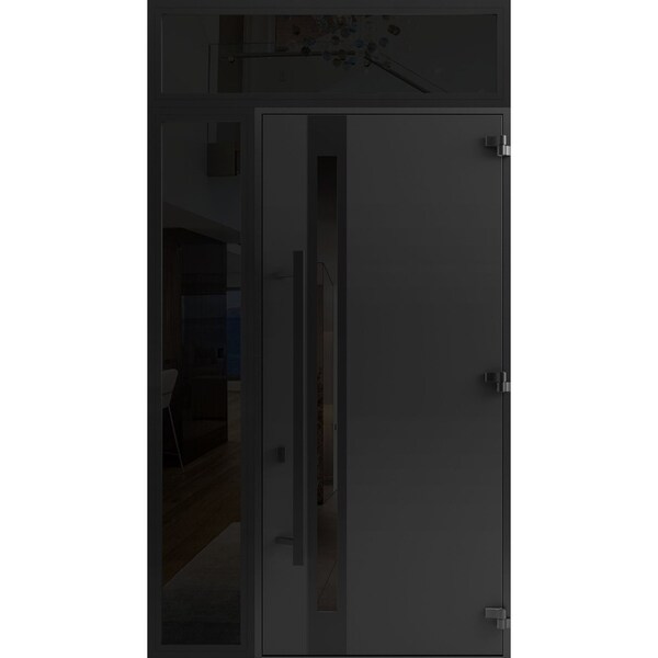 Vdomdoors Front Exterior Prehung Steel Door Ronex1033 Teak 96 Sidelight and Transom Window Sidelite Entry RONEX1033EXD-OAK-W36+16xH96+16-LH-I - main