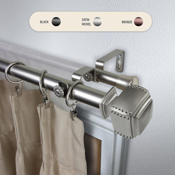 Central Design 1 in. Studded Double Curtain Rod with 160 to 240 in. Extension, Satin Nickel 100-27-1605-D - main