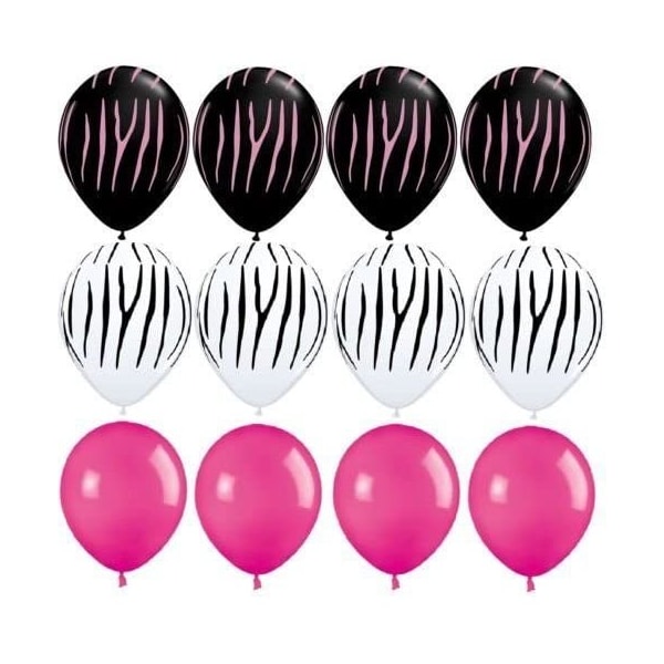 Loonballoon ZEBRA Stripes PRINT Black White HOT PINK Jungle 12 Party Latex Balloons Set B01FTXORQ0 - main