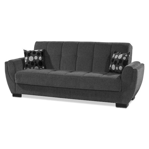 Homeroots 93" Dark Gray Chenille Sleeper Sofa And Toss Pillows With Brown Legs 607079 - main