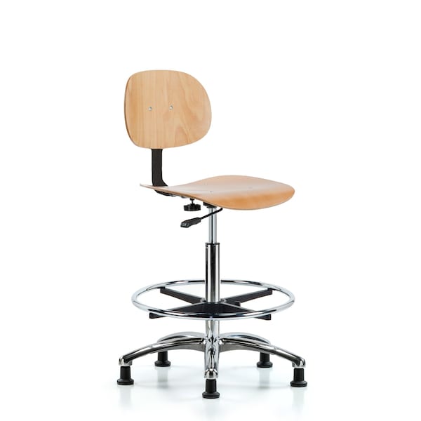 Blue Ridge Ergonomics Wood Chair Chrome - High Bench Height with Chrome Foot Ring & Stationary Glides WHBCH-CR-CF-RG - main