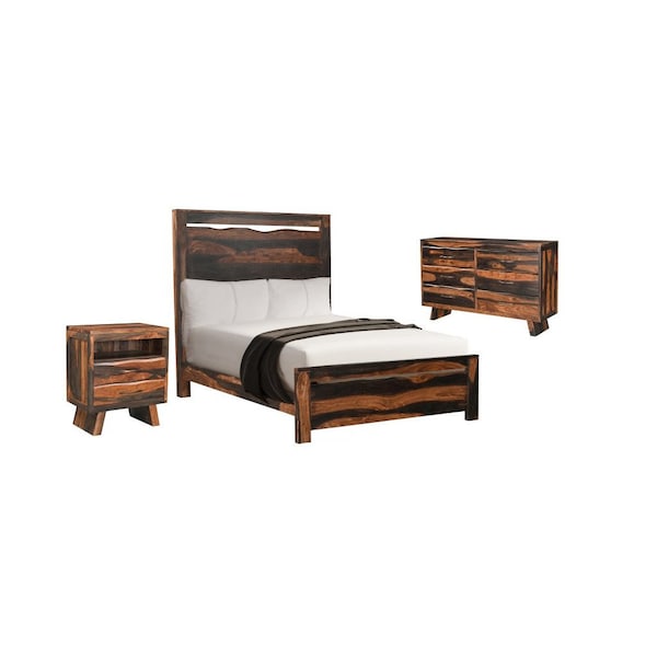 Homeroots Three Piece Dark Brown Solid Wood Bedroom Set 552144 - main