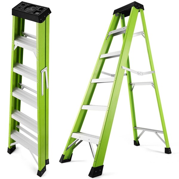 Wrightmaster 5.2 ft. Fiberglass Single-Sided Step Ladder, 10 ft. Reach, with Tool Holder 330 lb. Load Capacity ZOR-P426987 - main