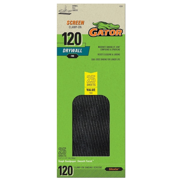 Gator Finishing SilicaCut Drywall Clamp-On Sanding Screen, 120 Grit, Fine, 25PK 4258 - main