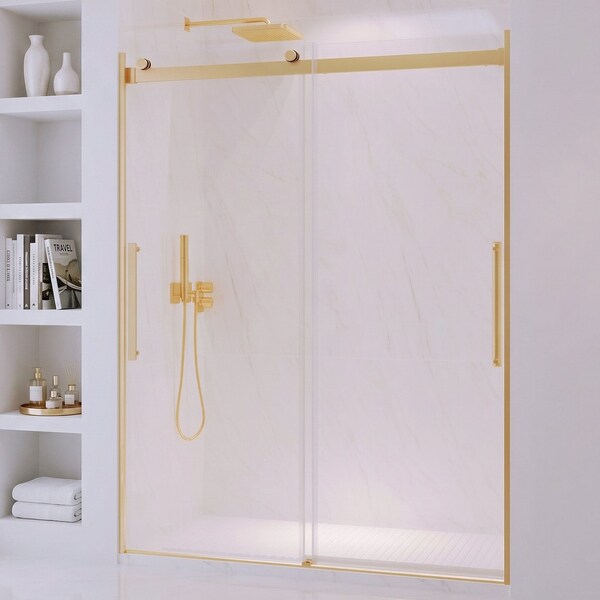 Anzzi Stellar 57 to 60 in. x 76 in. Sliding Frameless Shower Door in Brushed Gold with Tempered Glass SD-FRLS05902BG - main
