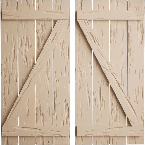 Ekena Millwork Rustic Four Board Spaced Board-n-Batten Pecky Cypress Faux Wood Shutters w/Z-Board, 23 1/2"W x 34"H SHUBSZ23X34PCPR - main