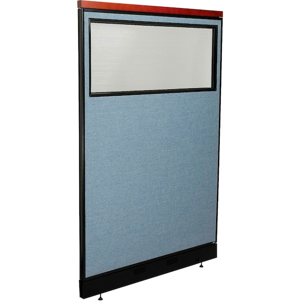 Global Industrial Interion Deluxe Office Partition Panel w/Partial Window and Pass-Thru Cable 48-1/4Wx101-1/2H BLU 695789DWPBL - main