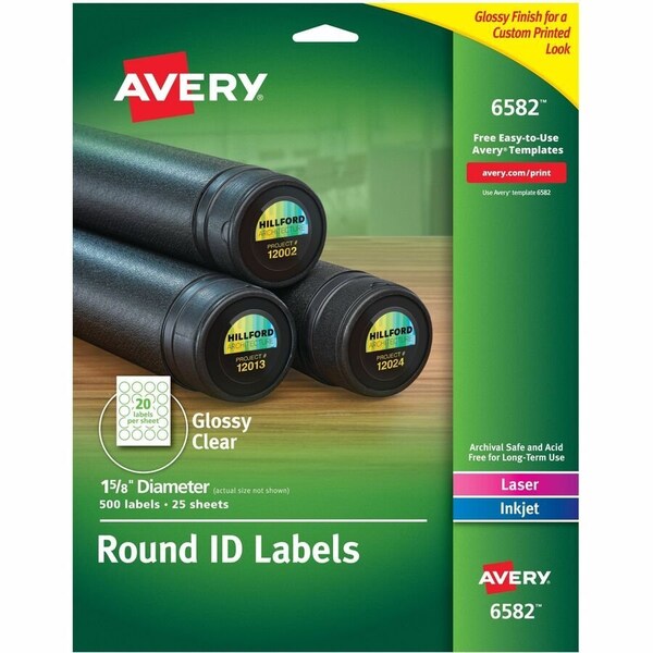 Avery Glossy Clear Round Labels, Sure F, PK500 6582 - main