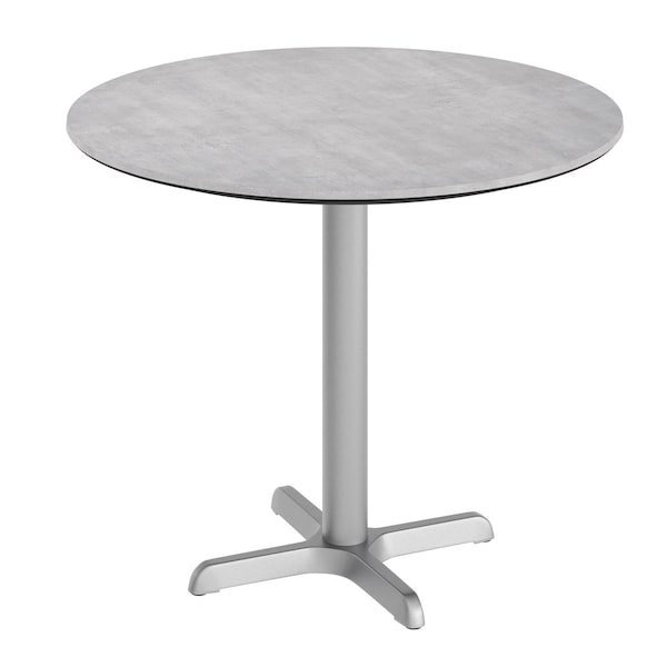 Flash Furniture 31.25" Round Outdoor Tabletop, Gray Faux Concrete, Seamless Surface Technology, 22x22 Silver X Base ST-RD31-CMGY-T2222S-GG - main