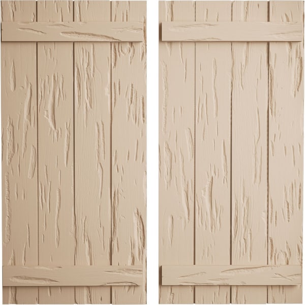 Ekena Millwork Rustic Four Board Joined Board-n-Batten Pecky Cypress Faux Wood Shutters, 22"W x 36"H SHUBJS22X36PCPR - main