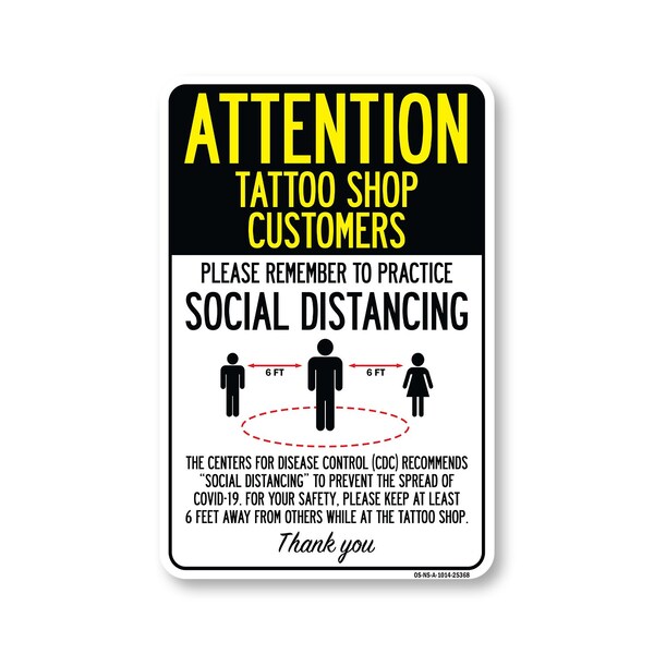 Signmission Public Safety, Tattoo Shop Customers Practice Social Distancing, 14in X 10in, OS-NS-A-1014-25368 OS-NS-A-1014-25368 - main
