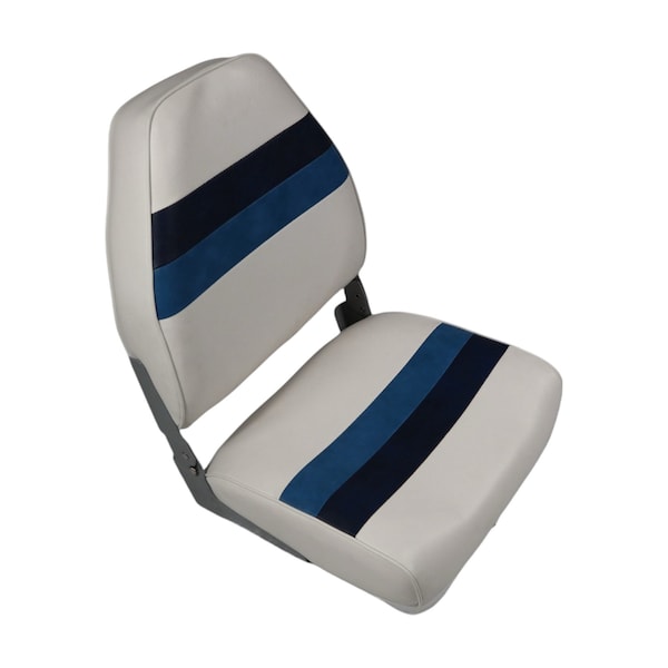 Horizon Mfg Premium Series Pontoon Fold Down Boat Seat White/Navy/Blue 3008-AADK - main