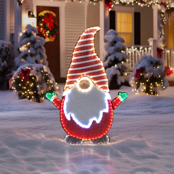Sunjoy 48.4 in. Christmas Lighted Gnome, 2D Tinsel Santa Gnome Outdoor Garden Yard Lawn D116019900 - main