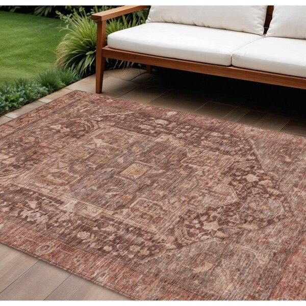 Homeroots 9' X 12' Burgundy Medallion Washable Indoor Outdoor Area Rug 607996 - main