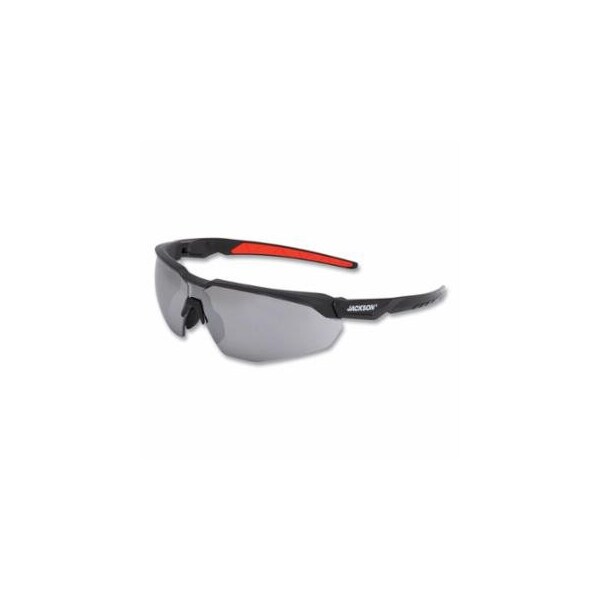 Jackson Safety Hyperguard Safety Glasses, Mirror, Polycarbonate, Hard Coated, Black Half Frame, Red Temple 138-450061 - main