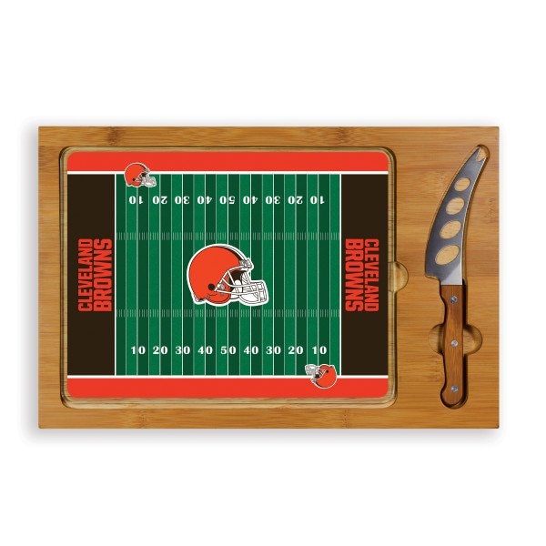 Picnic Time Family Of Brands NFL Cleveland Browns - Football Field - Icon Glass Top Cutting Board & Knife Set 910-00-505-084-2 - main