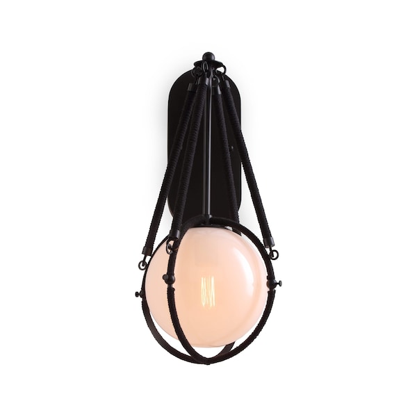 Vidalite Voyager 1-Light Matte Black Wall Sconce with Rope Detailing & Smoked Glass Shade, Farmhouse Style CE1013094 - main
