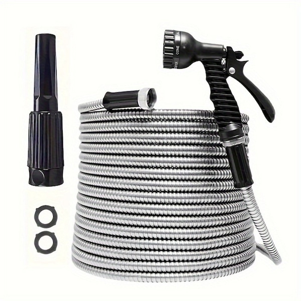 Wrightmaster 1/2 in. dia. x 75 ft. No-Kink Stainless Steel Heavy Garden Hose with 7-Pattern Spray Nozzle ZOR-GCPQF00000023 - main