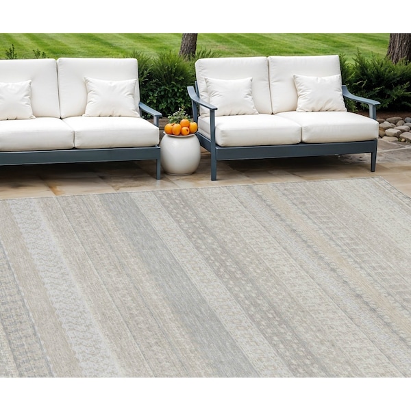 Homeroots 9' X 12' Ivory Striped Washable Indoor Outdoor Area Rug 576962 - main