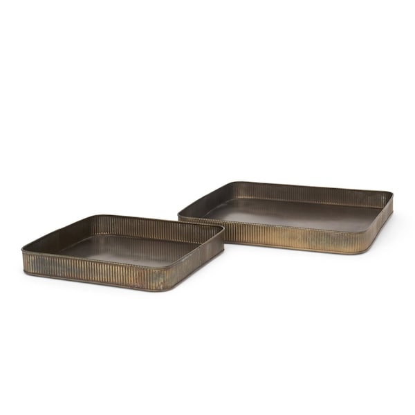 Homeroots Set of Two Yellow Metal Handmade Serving Tray 609094 - main