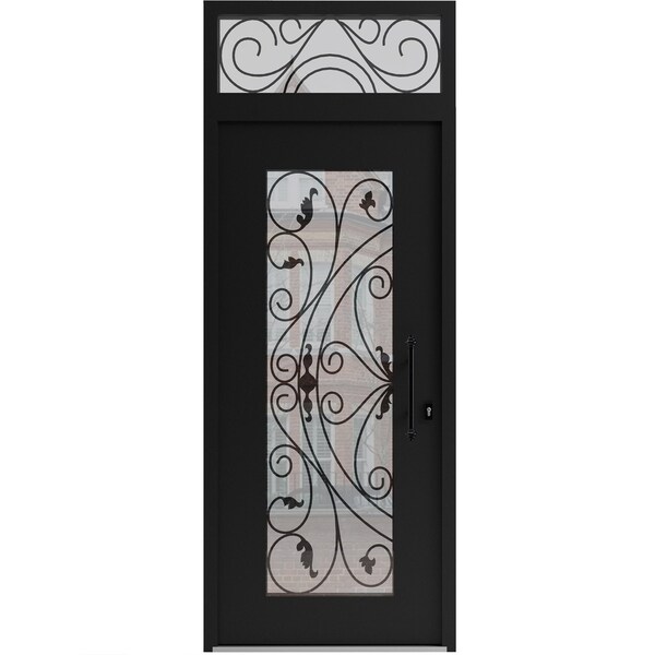 Vdomdoors Aluminum Door Iron 1633 Black Entry Steel Metal Classic Painted 36 x 92 (36 x 80+12)-Right Inswing IRON1633EXD-BLK-W36xH80+12-RH-I - main