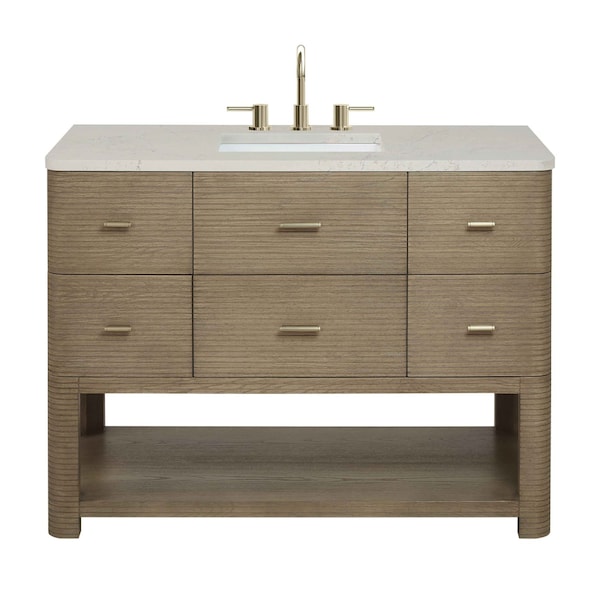 James Martin Vanities Lucian 48" Single Vanity, Pebble Oak, w/ 3 CM Siberian Silestone Top w/FreePower Wireless Charger D704-V48-PBO-FSFR - main