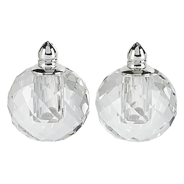 Homeroots Set of Two Clear And Silver Crystal Geometric Pepper Shakers 376099 - main