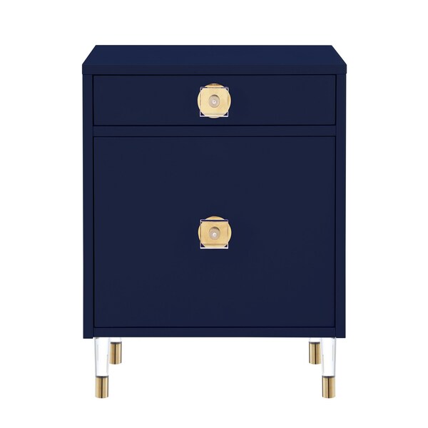Homeroots 26" Clear and Dark Blue End Table with Drawer and shelf 544079 - main