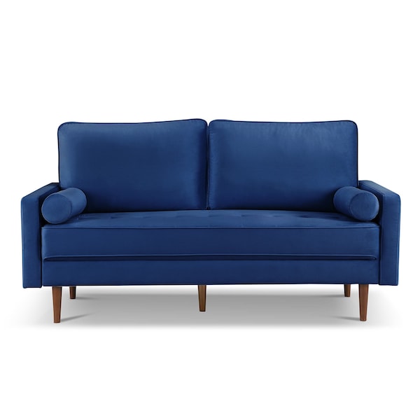 Homeroots 69" Blue Velvet Sofa And Toss Pillows With Dark Brown Legs 543706 - main