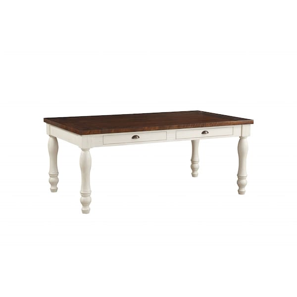 Homeroots 72" X 42" X 30" Walnut And White Washed Solid Wood Dining Table 318938 - main