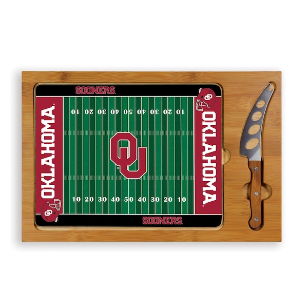 Picnic Time Family Of Brands NCAA Oklahoma Sooners Football Field Icon Glass Top Cutting Board & Knife Set 910-00-505-454-0 - main