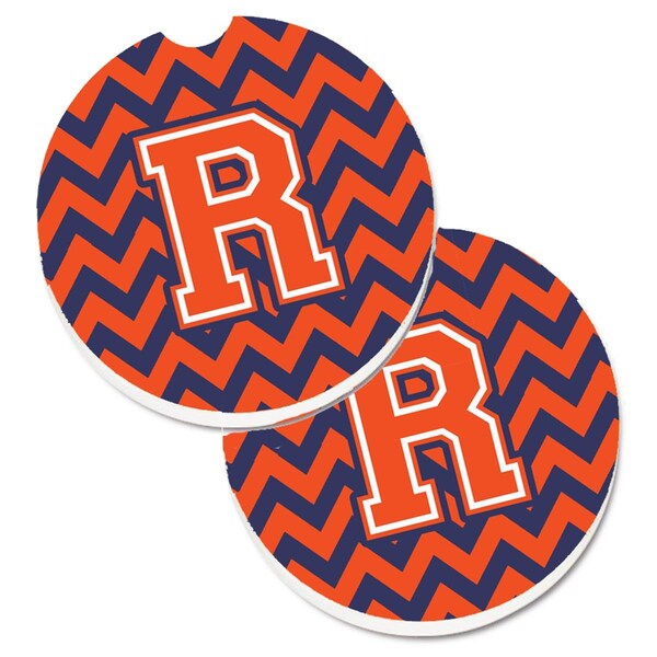 Carolines Treasures Letter R Chevron Orange and Blue Set of 2 Cup Holder Car Coaster CJ1042-RCARC - main