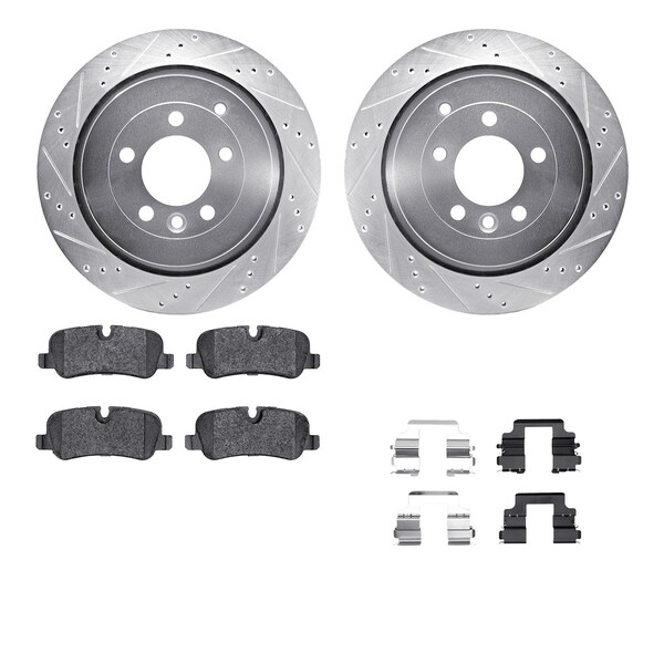Dynamic Friction Co DFC Rotors-Drilled & Slotted-Silver w/ EURO 5000 Ceramic Brake Pads Incl Hdw 7612-11007 - main