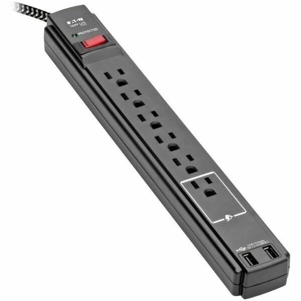 Eaton Tripp Lite Series Safe-IT 6-Outlet Surge Protector, 2 USB Charging Ports, 10 ft. Cord, 5-15P TLP610BUAM - main