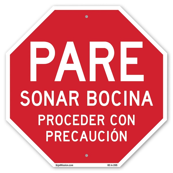 Signmission Pare Sonar Bocina Proceder Con Prec, 10 Inch X 10 Inch, Aluminum Metal Signs OC-A-10-205 - main