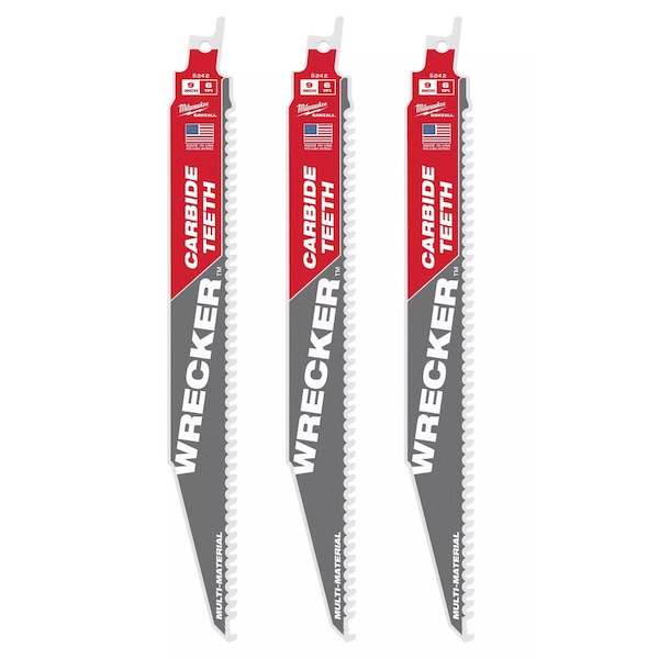 Milwaukee Tool 9 in x 6 TPI Reciprocating Saw Blade, 3 PK 48-00-5342 - main