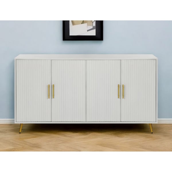 Homeroots 60" White Ribbed Texture Sideboard with Four Doors 568418 - main