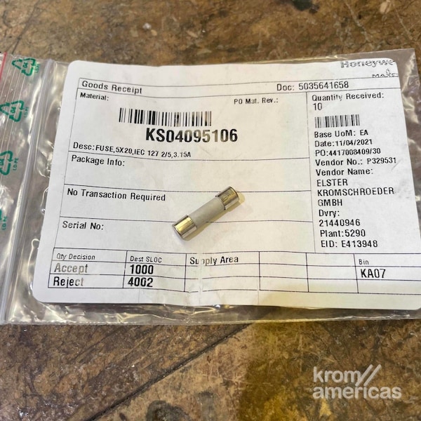 Honeywell Kromschroder FUSE, 5X20, IEC 127 2/5, 3.15A KS04095106 - main