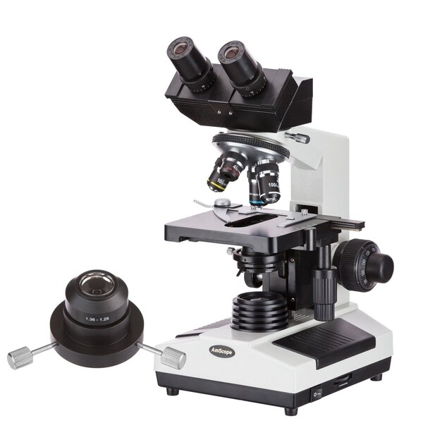 Amscope B390 Darkfield Binocular Compound Microscope 40X-1000X w/20W Halogen, Oil Condenser and 2MP Camera B390-DKO-E2 - main