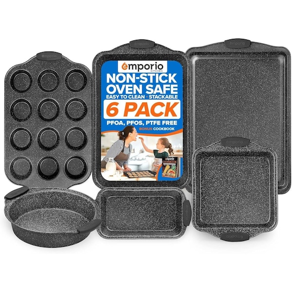 Emporio Kitchen Baking Pan Set, Oven Safe Tray, Up To 450 Deg F, Black, 6PK EMPKBK066 - main
