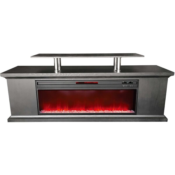 Lifesm 72-inch Media Fireplace with Faux Glass Beads in Black LDFP0009US-BLK - main