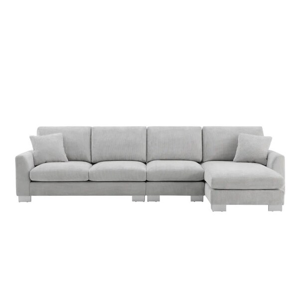 Homeroots 55" Light Gray Fabric Modular Sofa With Black Legs 568302 - main