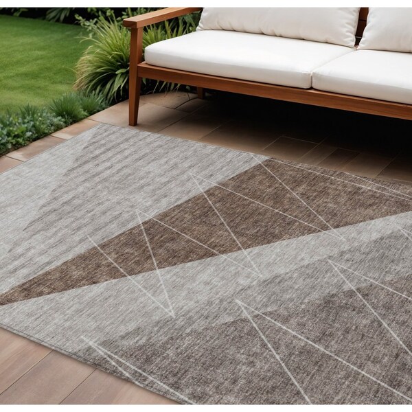 Homeroots 10' X 14' Gray Silver And Taupe Geometric Washable Indoor Outdoor Area Rug 582475 - main