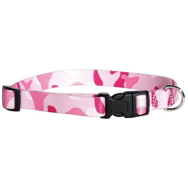 Casual Canine Dog Collar, D-Ring Link, 14 to 20 in L Collar, 5/8 in W Collar, Nylon, Pink Camo ZA6741 14 75 - main
